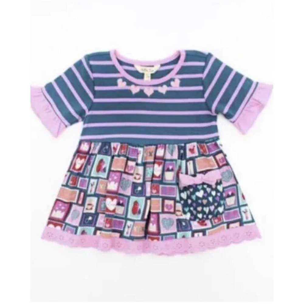 Matilda Jane Girls Size 8 Stamps Love Tunic New‎ Hearts Valentines Purple Blue